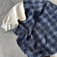 2-Layer Flannel Plaid Waffle Button Shirt with Embroidery