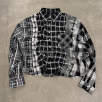 Oversize Flannel Shirt with Button Plaid Patchwork