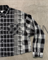Oversize Flannel Shirt with Button Plaid Patchwork