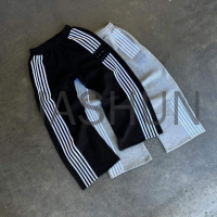 Baggy Cotton Sweatpants with Striped Side