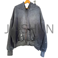 Acid Wash Distressed Zip-Up Hoodie