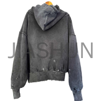 Acid Wash Distressed Zip-Up Hoodie