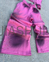 Black Dirty Acid Wash Tracksuit Set with Rhinestone