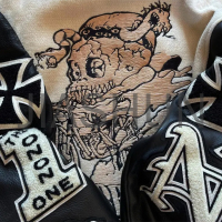 Black Leather Sleeve Chenille Embroidered Varsity Jacket