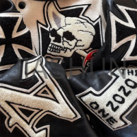 Black Leather Sleeve Chenille Embroidered Varsity Jacket