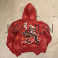 Acid Wash Sunfaded Cropped Boxy French Terry Distressed Hoodie
