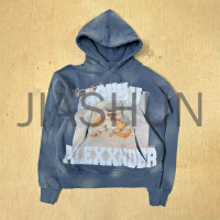Acid Wash Sunfaded Cropped Boxy French Terry Distressed Hoodie
