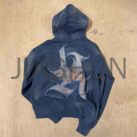 Acid Wash Sunfaded Cropped Boxy French Terry Distressed Hoodie