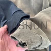 Distressed Acid Wash French Terry Zip Hoodie Embroidery Patch