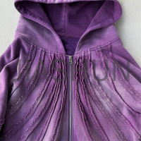 Stone Acid Wash Distressed Sunfaded Zip-Up Hoodie