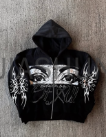 Vintage Wash Distressed Digital Print French Terry Zip-Up Hoodie