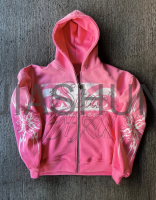 Vintage Wash Distressed Digital Print French Terry Zip-Up Hoodie