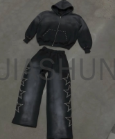 Sun Faded Acid Wash Rhinestone Zip-Up Hoodie & Sweatpants Set