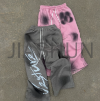 Black Dirty Acid Sunfade Pleated Front Flare Cotton Terry Pants