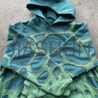 Vintage Distressed Ripped Boxy Cropped Embroidery Patch Hoodie