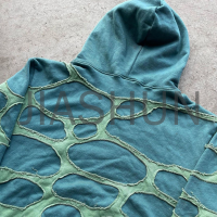 Vintage Distressed Ripped Boxy Cropped Embroidery Patch Hoodie
