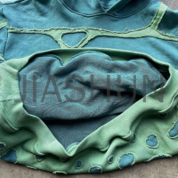 Vintage Distressed Ripped Boxy Cropped Embroidery Patch Hoodie
