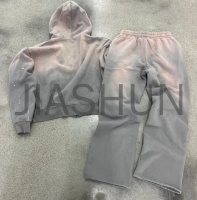 Acid Wash Zip-Up Hoodie Set with Distressed Embroidery Patch