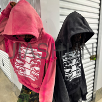 Acid Wash Sun Faded Distressed Hoodie with Embroidery Applique