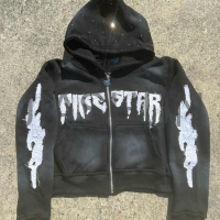 Acid Wash Oversized Heavyweight Distressed Embroidery Hoodie