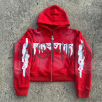 Acid Wash Oversized Heavyweight Distressed Embroidery Hoodie