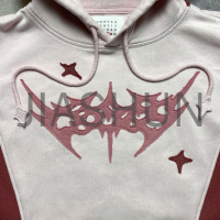 Acid Wash Distressed Applique Boxy Hoodie Color Block Embroidery