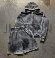 Washed French Terry Hoodie and Jogger Shorts