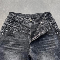 Fade Black Acid Wash High Double Waist Denim Shorts