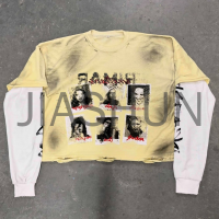 Loose Fit Double Layer Long Sleeve T-Shirt with Front Logo Print