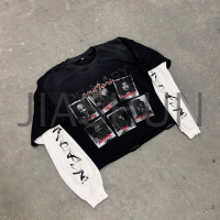 Loose Fit Double Layer Long Sleeve T-Shirt with Front Logo Print