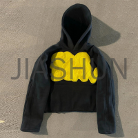Graphic Print Washed French Terry Drop Shoulder Cropped Boxy Hoodie