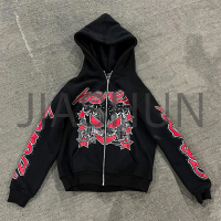 French Terry Distressed Acid Wash Hoodie with DTG Print