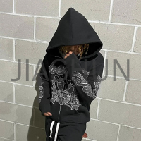 French Terry Distressed Acid Wash Hoodie with DTG Print