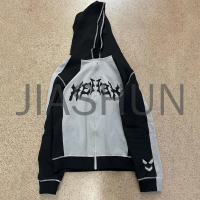 Boxy Zip Hoodie with Color Block Applique Embroidery
