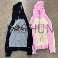 Boxy Zip Hoodie with Color Block Applique Embroidery