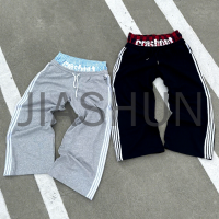 Cotton Fleece Wide Leg Striped Sweatpants