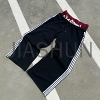 Cotton Fleece Wide Leg Striped Sweatpants
