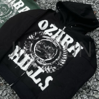 Distressed French Terry Drop Shoulder Letter Patchwork Zip-Up Hoodie