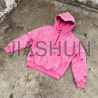 Acid Wash Distressed Oversized Sun-Faded Zip-Up Hoodie