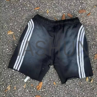 Acid Wash Oversized Sweat Shorts with Side Rhinestone Stripe