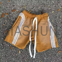 Acid Wash Oversized Sweat Shorts with Side Rhinestone Stripe