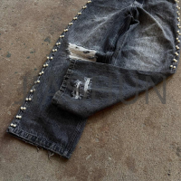 Vintage Washed Black Distressed Ripped Straight Jeans