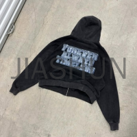 Stone Washed Drop Shoulder Zip-Up Hoodie with DTG Print
