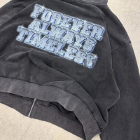 Stone Washed Drop Shoulder Zip-Up Hoodie with DTG Print