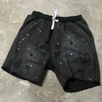 Acid Wash French Terry Heavy Cotton Sweat Shorts with 3D Puff Print