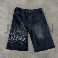 Sun-Washed Straight Denim Shorts with Screen Print