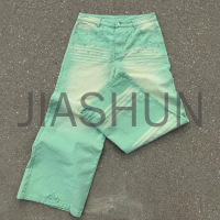 Distress Wash Faded Loose Baggy Denim Pants with Rhinestone