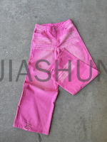 Distress Wash Faded Loose Baggy Denim Pants with Rhinestone