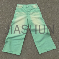Distress Wash Faded Loose Baggy Denim Pants with Rhinestone