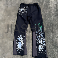 Acid Wash Slim Fit Side Panel Flare Sweatpants with Paint Splatter